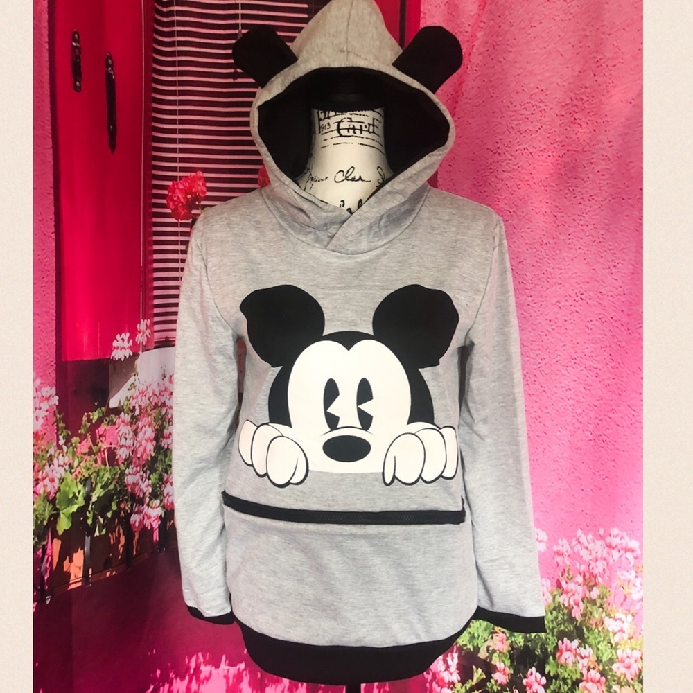 Mickey Mouse hoodie sweater thin pocket cute cartoon womens gray - Picture 8 of 8